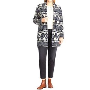 Chaps Blue and Cream Cardigan Sweater Southwestern Design with Toggle Buttons